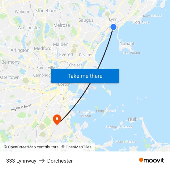 333 Lynnway to Dorchester map