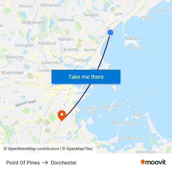 Point Of Pines to Dorchester map