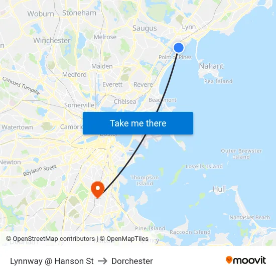 Lynnway @ Hanson St to Dorchester map