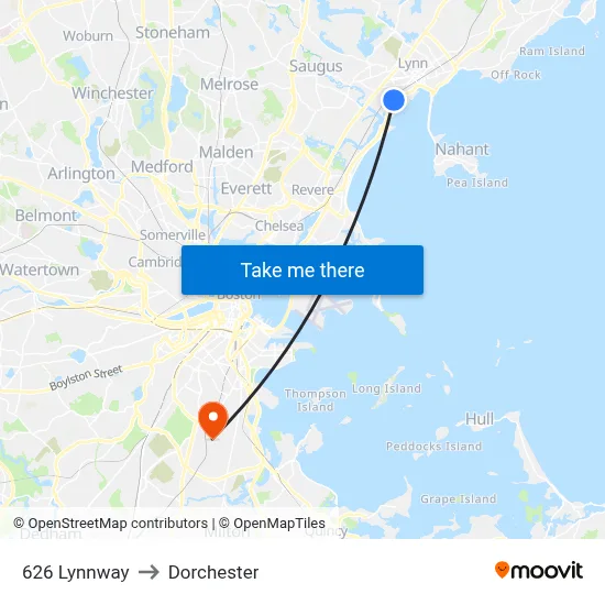 626 Lynnway to Dorchester map