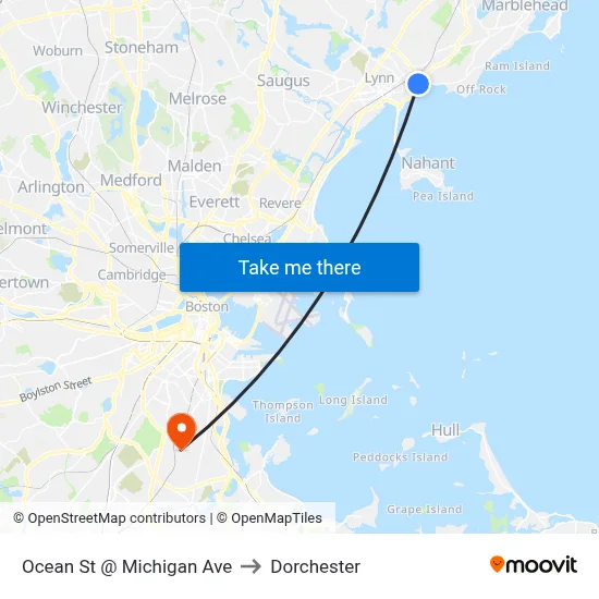 Ocean St @ Michigan Ave to Dorchester map