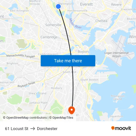 61 Locust St to Dorchester map