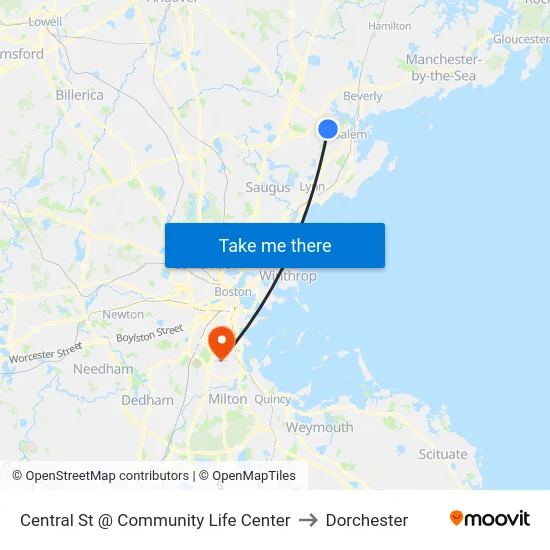 Central St @ Community Life Center to Dorchester map