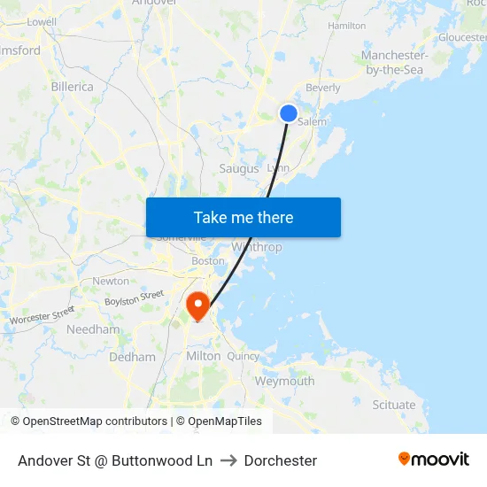 Andover St @ Buttonwood Ln to Dorchester map