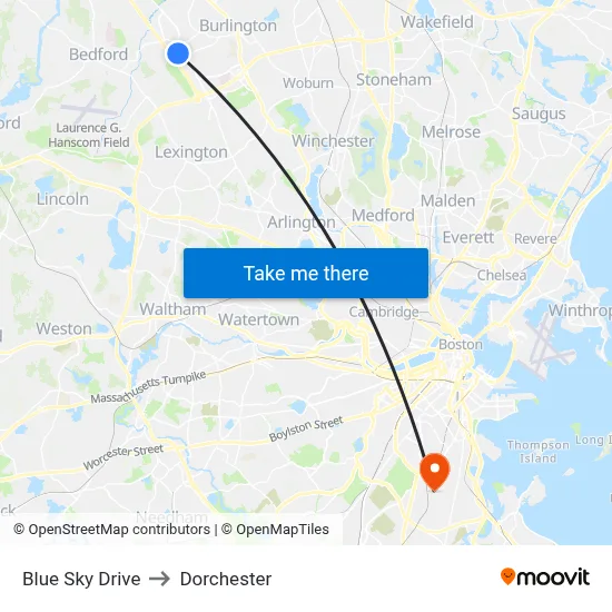 Blue Sky Drive to Dorchester map