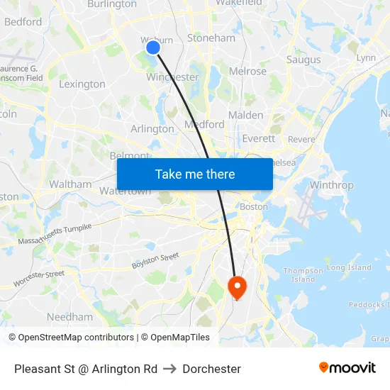 Pleasant St @ Arlington Rd to Dorchester map