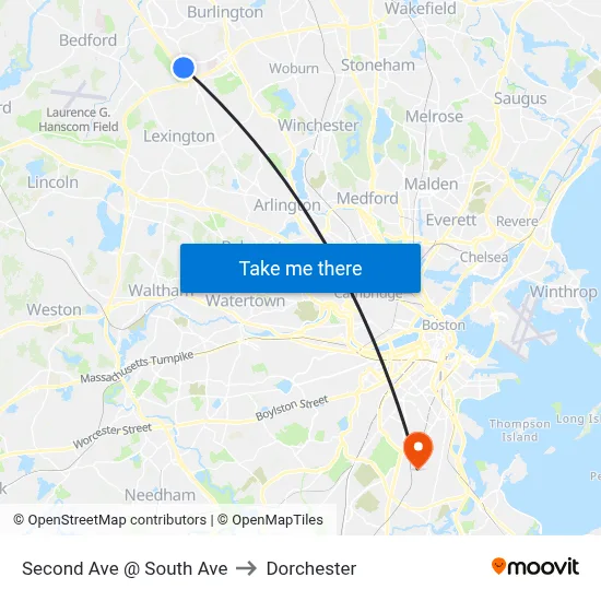 Second Ave @ South Ave to Dorchester map