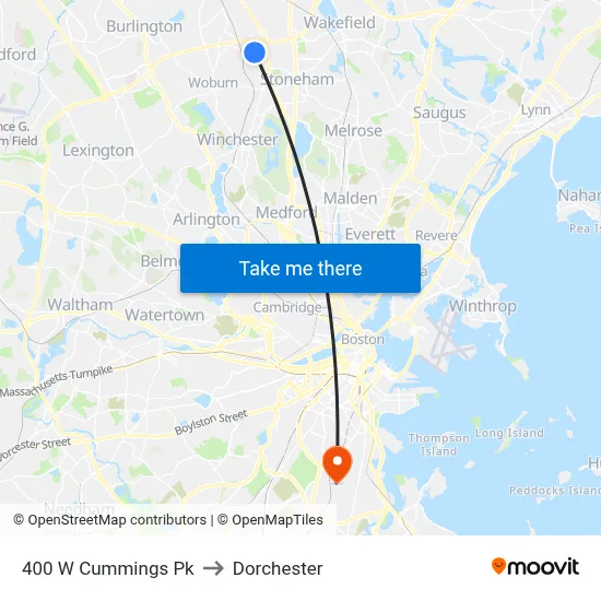 400 W Cummings Pk to Dorchester map