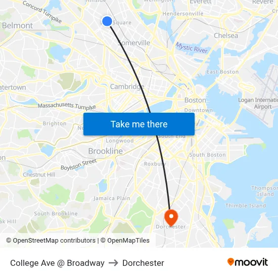 College Ave @ Broadway to Dorchester map