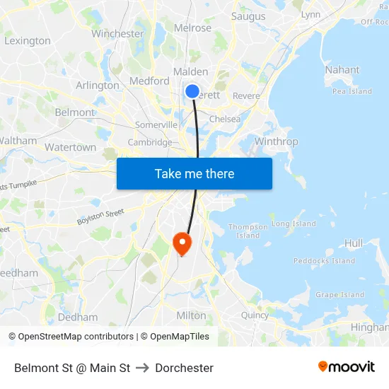 Belmont St @ Main St to Dorchester map