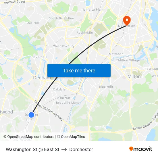 Washington St @ East St to Dorchester map