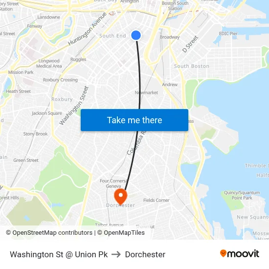 Washington St @ Union Pk to Dorchester map