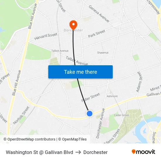 Washington St @ Gallivan Blvd to Dorchester map