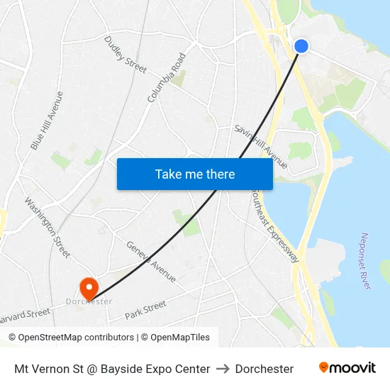 Mt Vernon St @ Bayside Expo Center to Dorchester map