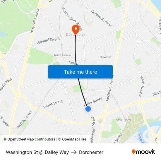 Washington St @ Dailey Way to Dorchester map