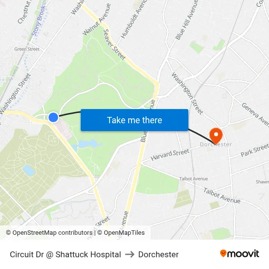 Circuit Dr @ Shattuck Hospital to Dorchester map