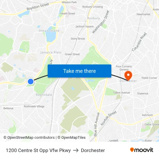1200 Centre St Opp Vfw Pkwy to Dorchester map
