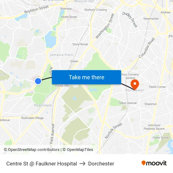 Centre St @ Faulkner Hospital to Dorchester map