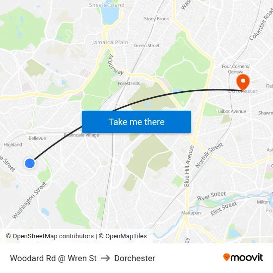 Woodard Rd @ Wren St to Dorchester map