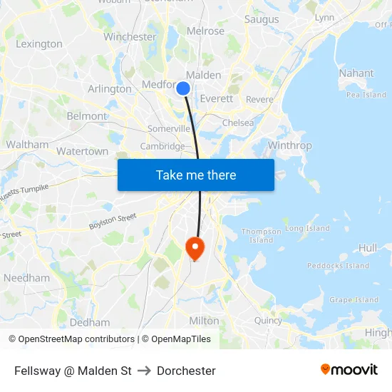 Fellsway @ Malden St to Dorchester map