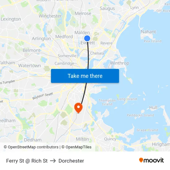 Ferry St @ Rich St to Dorchester map