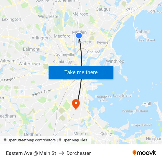Eastern Ave @ Main St to Dorchester map