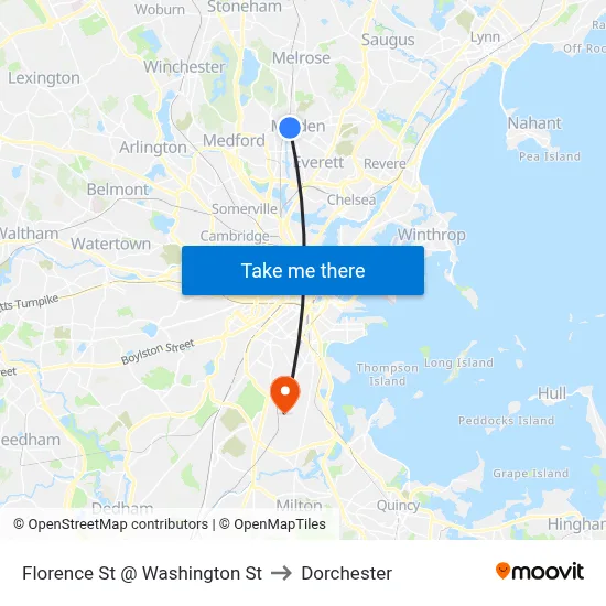 Florence St @ Washington St to Dorchester map