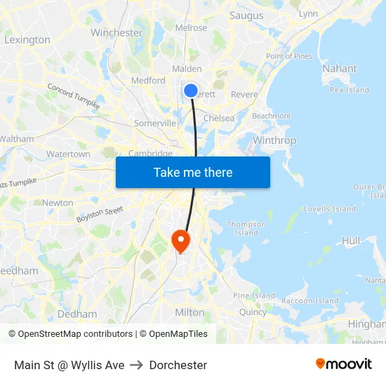 Main St @ Wyllis Ave to Dorchester map