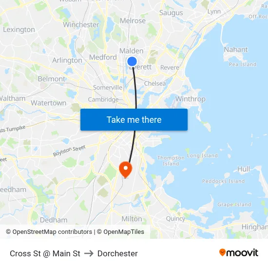 Cross St @ Main St to Dorchester map