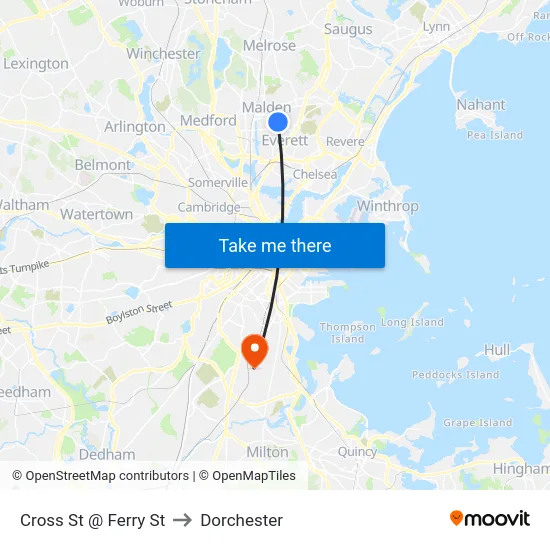 Cross St @ Ferry St to Dorchester map