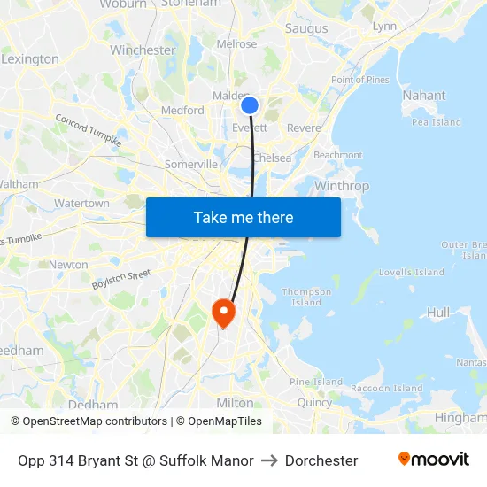Opp 314 Bryant St @ Suffolk Manor to Dorchester map