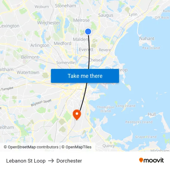 Lebanon St Loop to Dorchester map