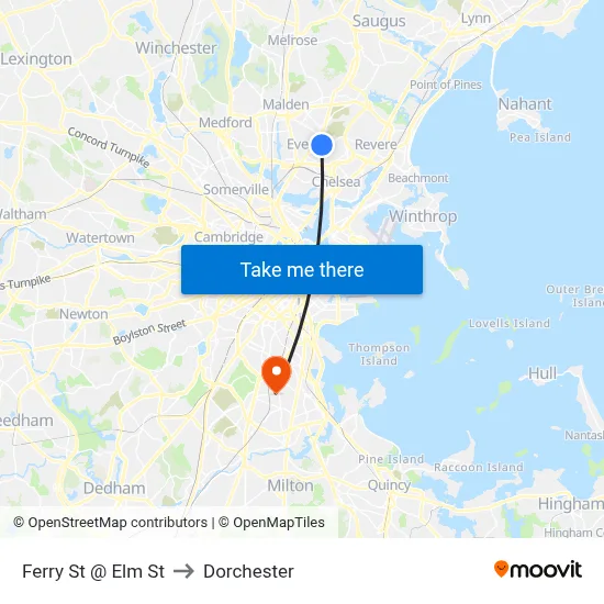 Ferry St @ Elm St to Dorchester map