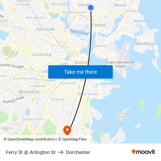 Ferry St @ Arlington St to Dorchester map