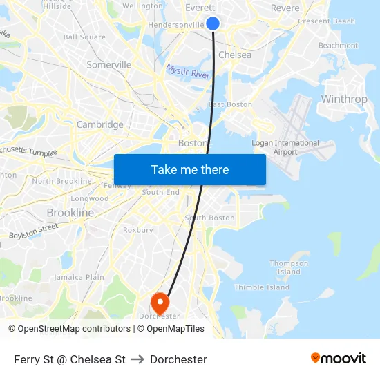 Ferry St @ Chelsea St to Dorchester map