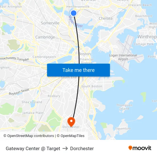 Gateway Center @ Target to Dorchester map