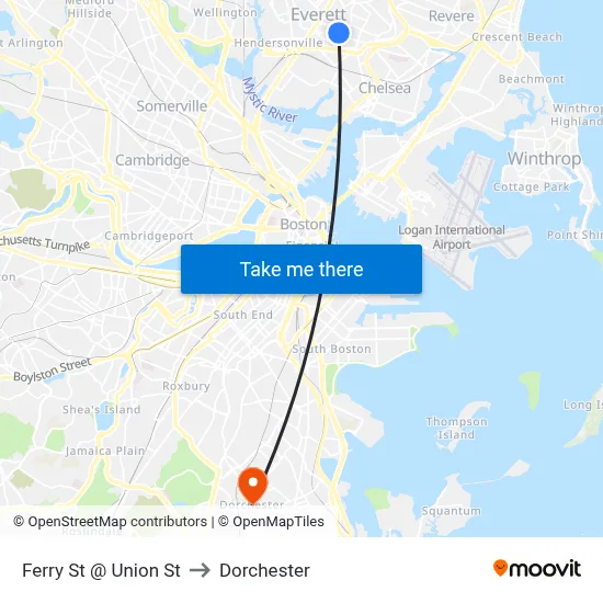 Ferry St @ Union St to Dorchester map