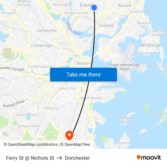 Ferry St @ Nichols St to Dorchester map
