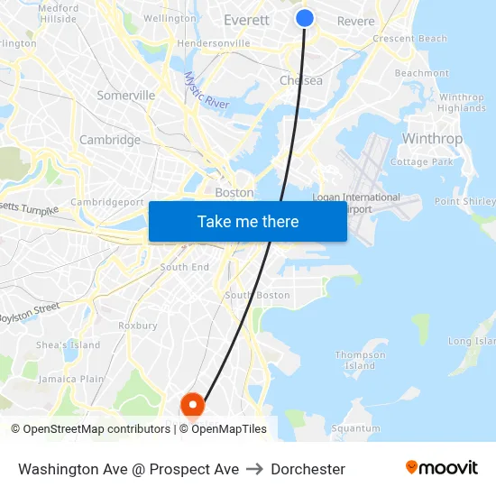 Washington Ave @ Prospect Ave to Dorchester map