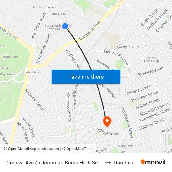Geneva Ave @ Jeremiah Burke High School to Dorchester map