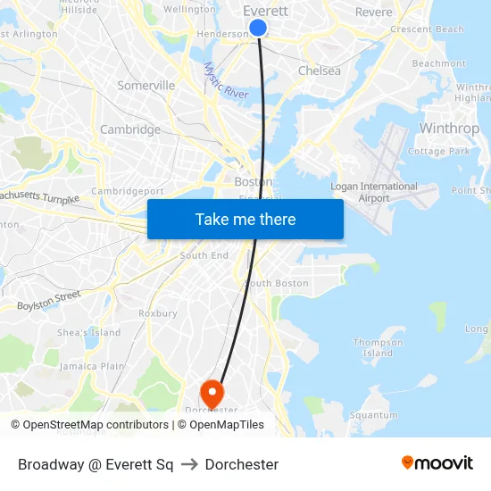 Broadway @ Everett Sq to Dorchester map