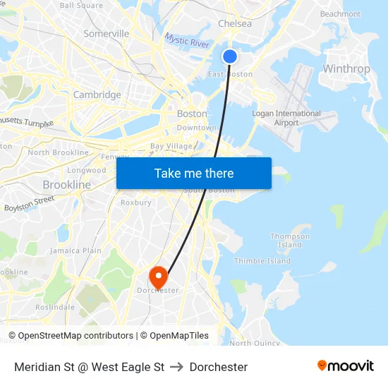 Meridian St @ West Eagle St to Dorchester map