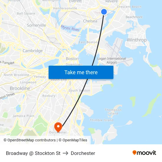 Broadway @ Stockton St to Dorchester map
