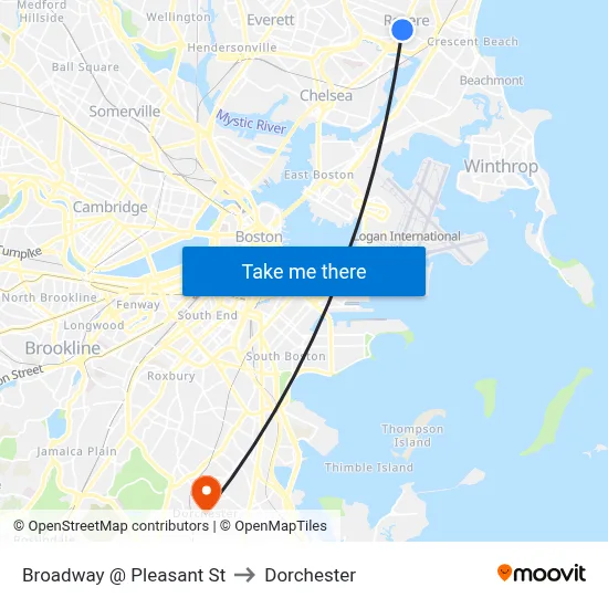 Broadway @ Pleasant St to Dorchester map
