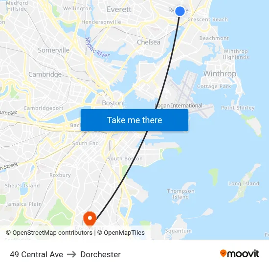 49 Central Ave to Dorchester map