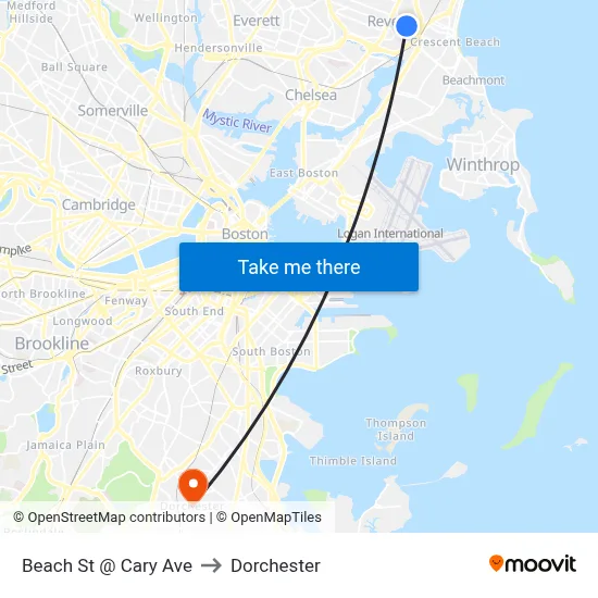 Beach St @ Cary Ave to Dorchester map