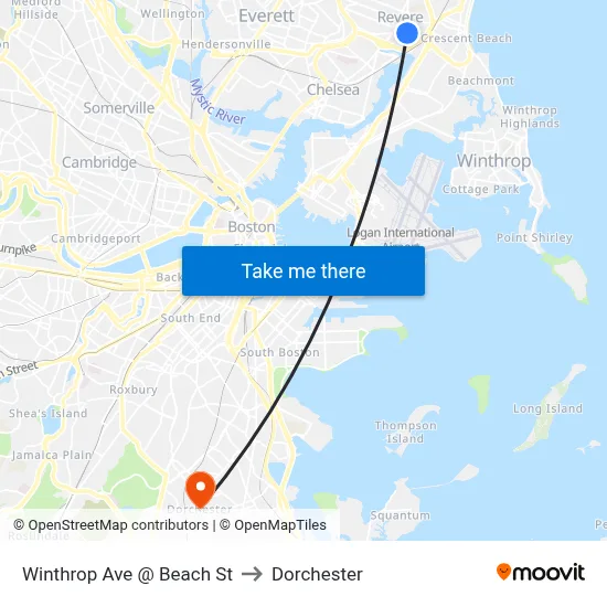 Winthrop Ave @ Beach St to Dorchester map