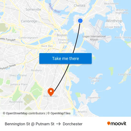 Bennington St @ Putnam St to Dorchester map