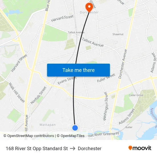 168 River St Opp Standard St to Dorchester map