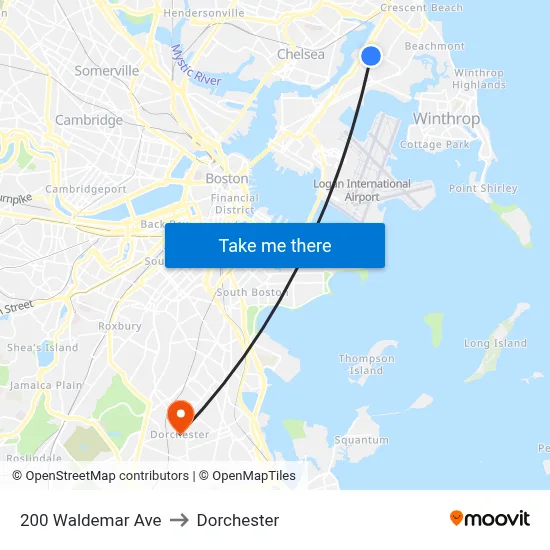 200 Waldemar Ave to Dorchester map